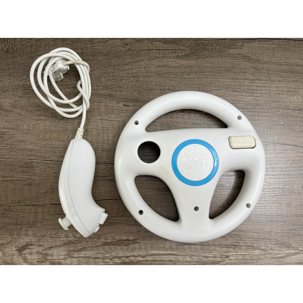 Nintendo Wii Nunchuk Controller and Racing Wheel Bundle OEM Accessories